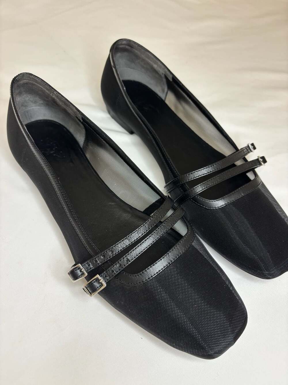 Gia Borghini Felice Mesh Square Toe Ballet Flats with Double Buckle Straps - Picture 3 of 10
